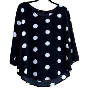 Le Lis Top Blouse Women Medium Black White Polka Dot 3/4 Sleeve Business Casual